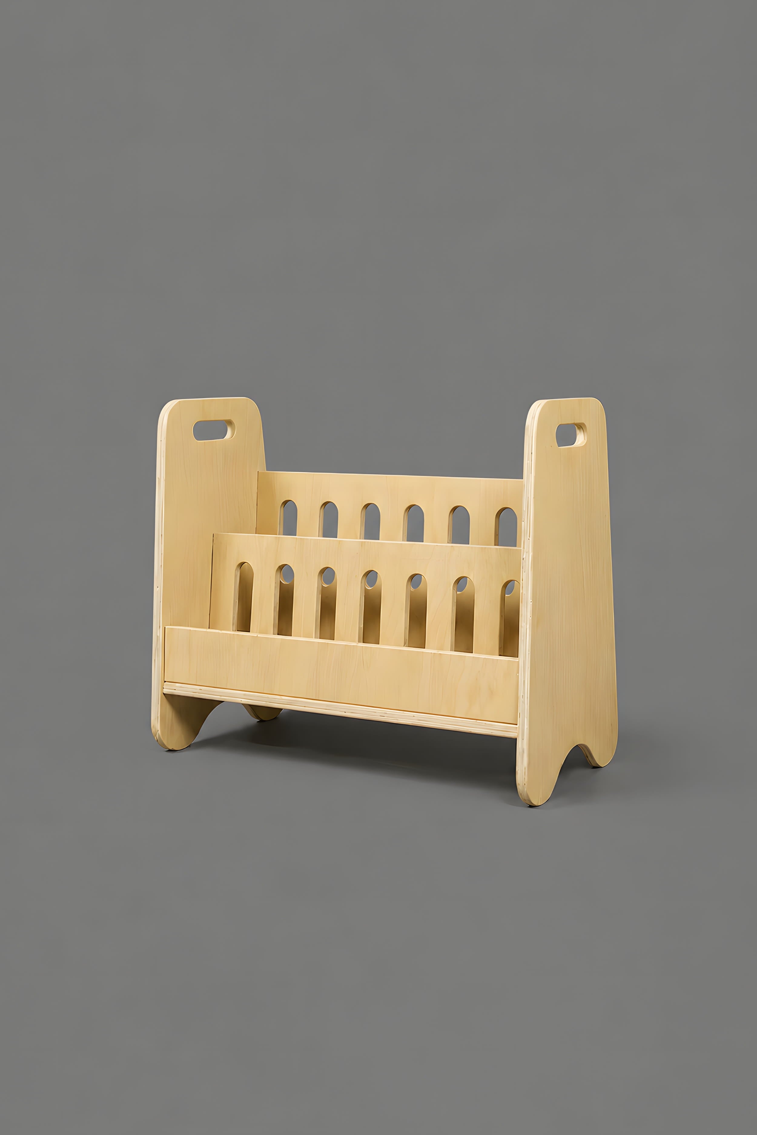 wooden shelf side on grey background