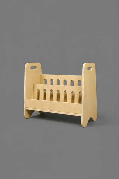 wooden shelf side on grey background