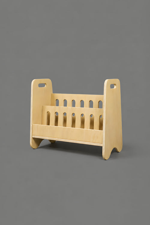 wooden shelf side on grey background