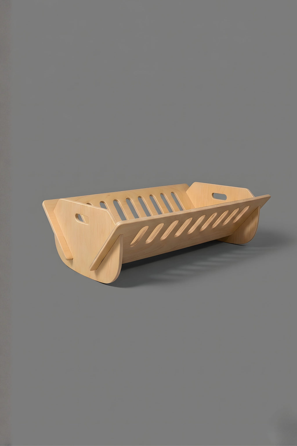 Wooden cot basket style with design on a gray background