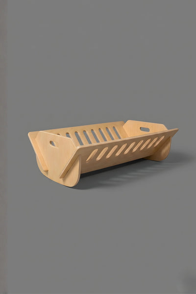 Wooden cot basket style with design on a gray background