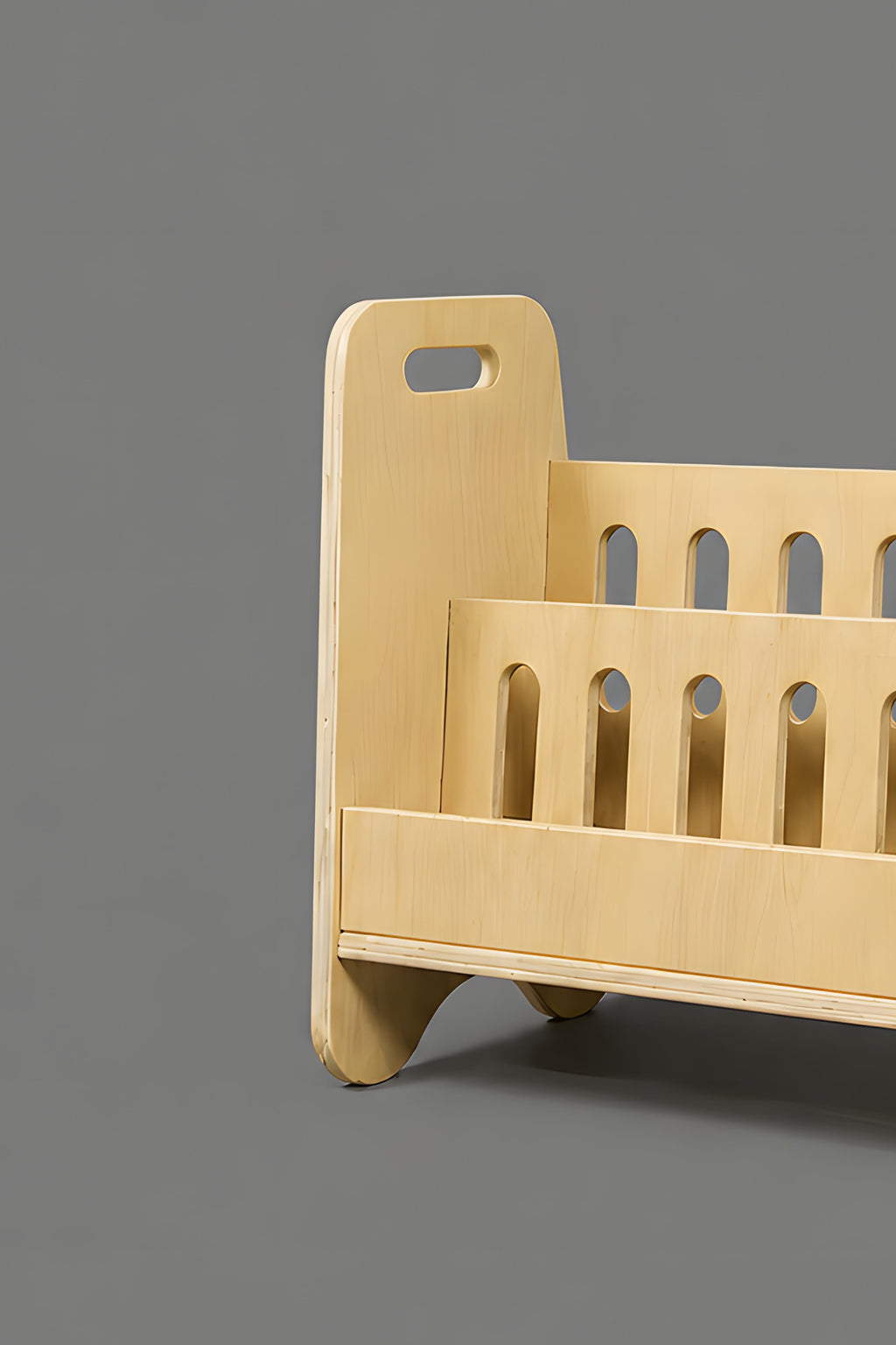 wooden shelf side zoomed on grey background