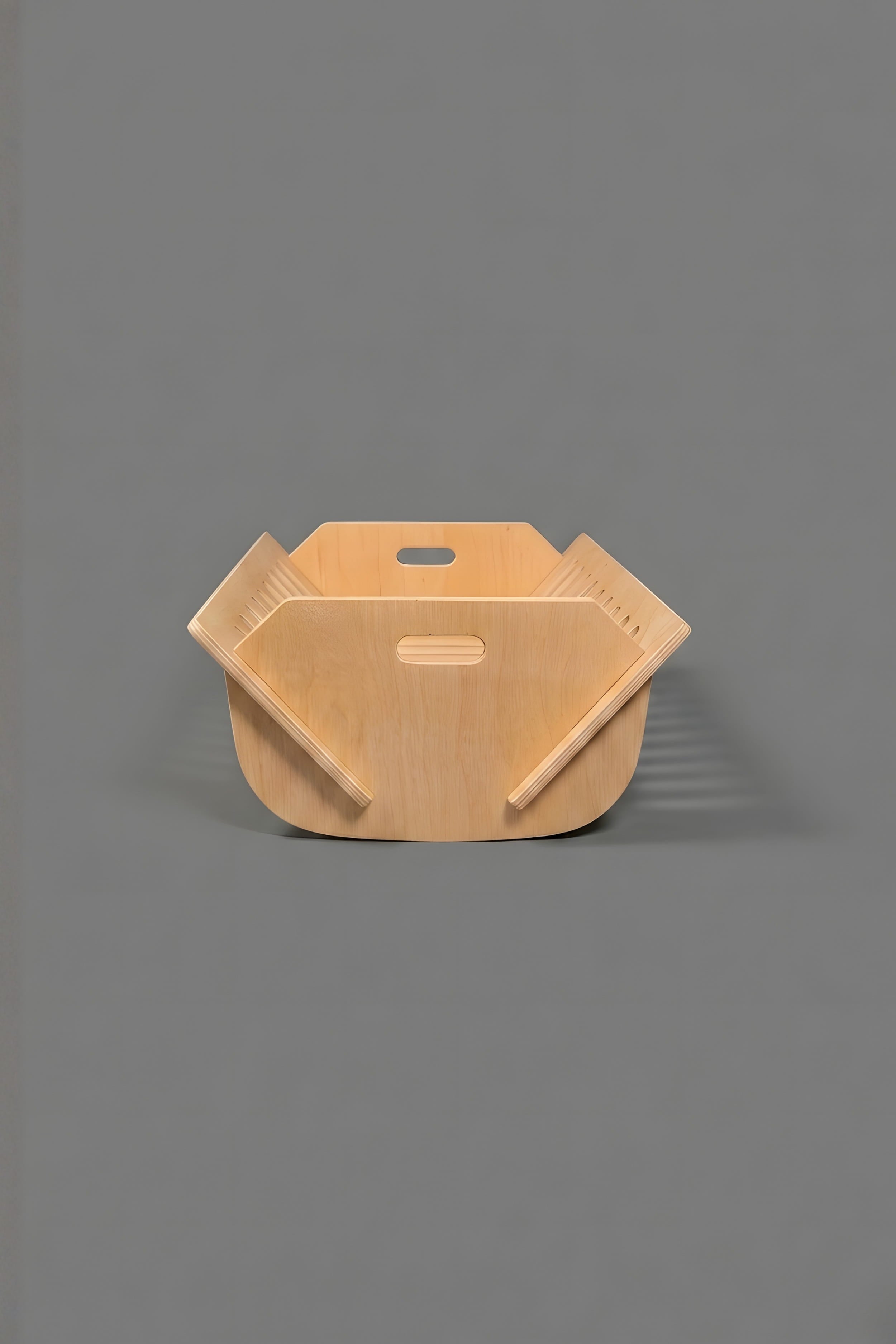 Wooden product with geometric design on a gray background