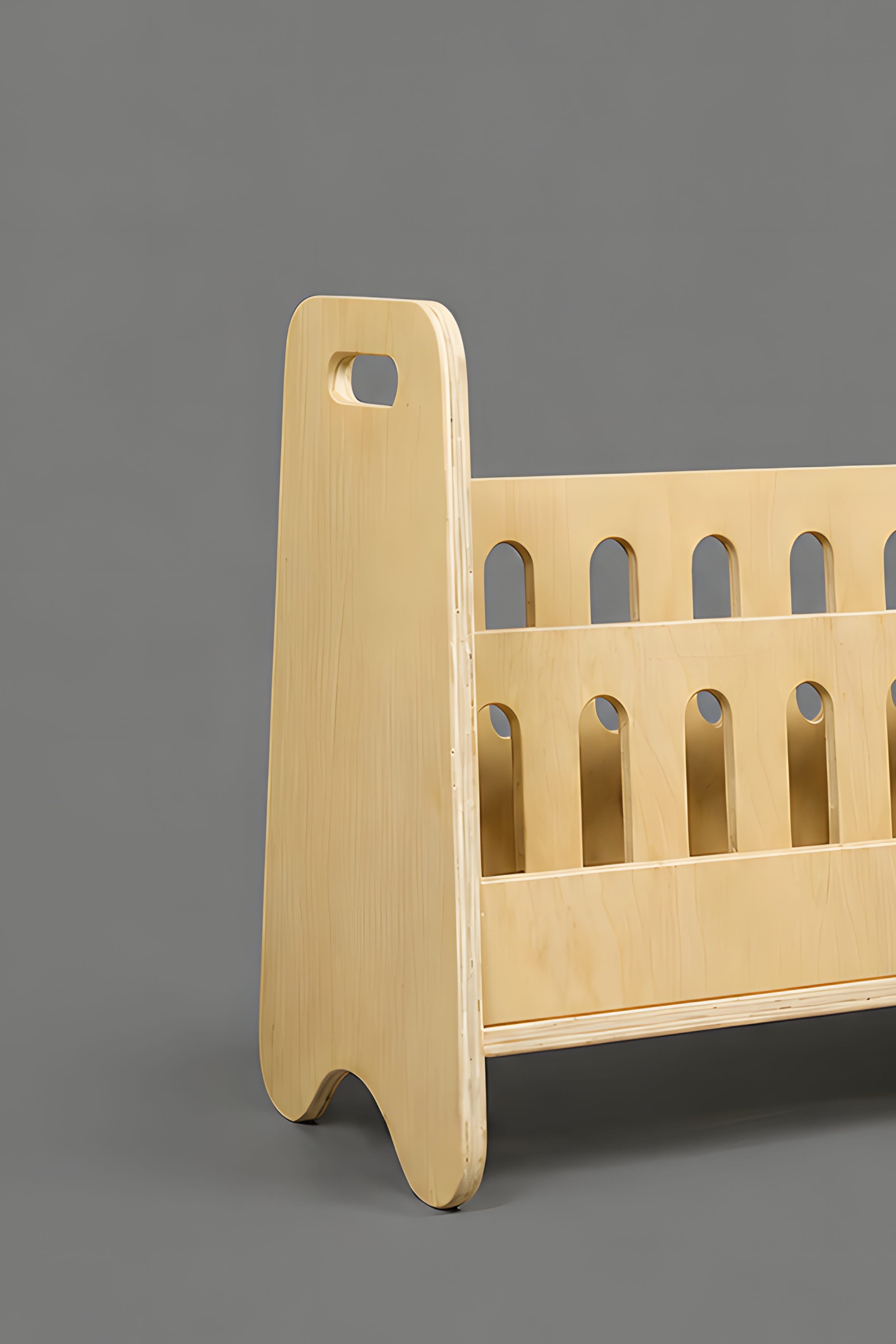 wooden shelf side angle on grey background